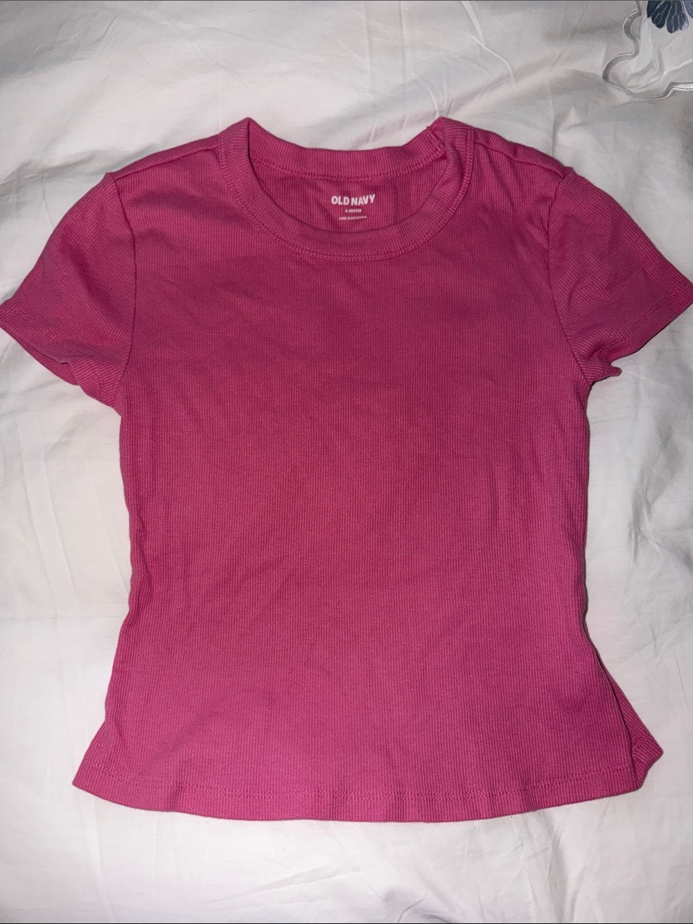 Old Navy Pink Ribbed Short Sleeve Crewneck Tee